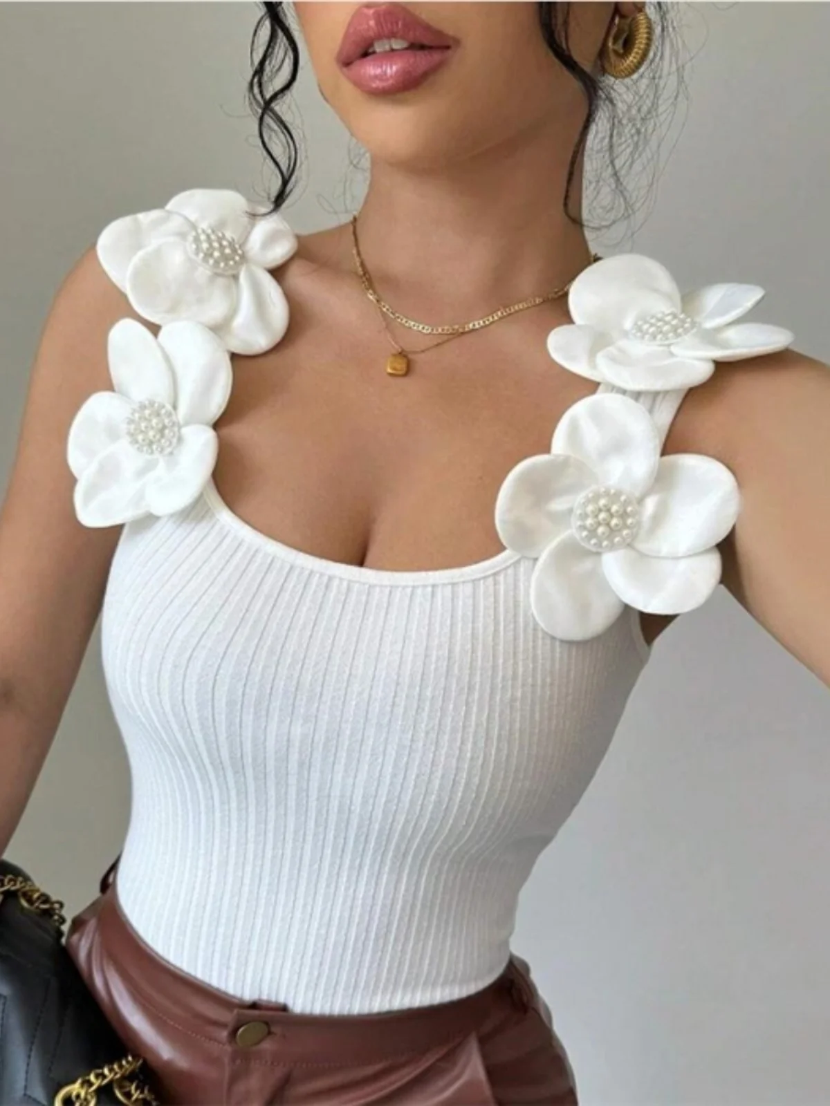 

Faion Slim Fit Floral Strap Tank Top Vest for Women Sexy Knit Street Sle Regular Length Color Spring Summer 2025