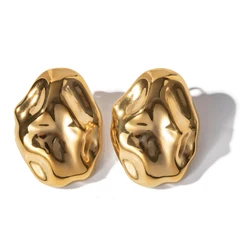 Vintage Gold Plated Chunky Irregular Hammered Clip on Earrings for Women Minimalist Geometric Non Pierced Earrings Party Gift