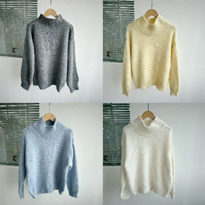 

Loose Knitted Long Sve Sweater V264 Faionable f High Collar Lazy Sle Women's Clothing Sweet Sle Spring Season
