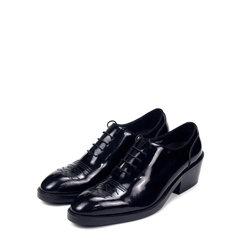 Autumn new men's lace-up high heels Oxford heightening men's shoes pointed toe formal banquet large size small size leather shoe
