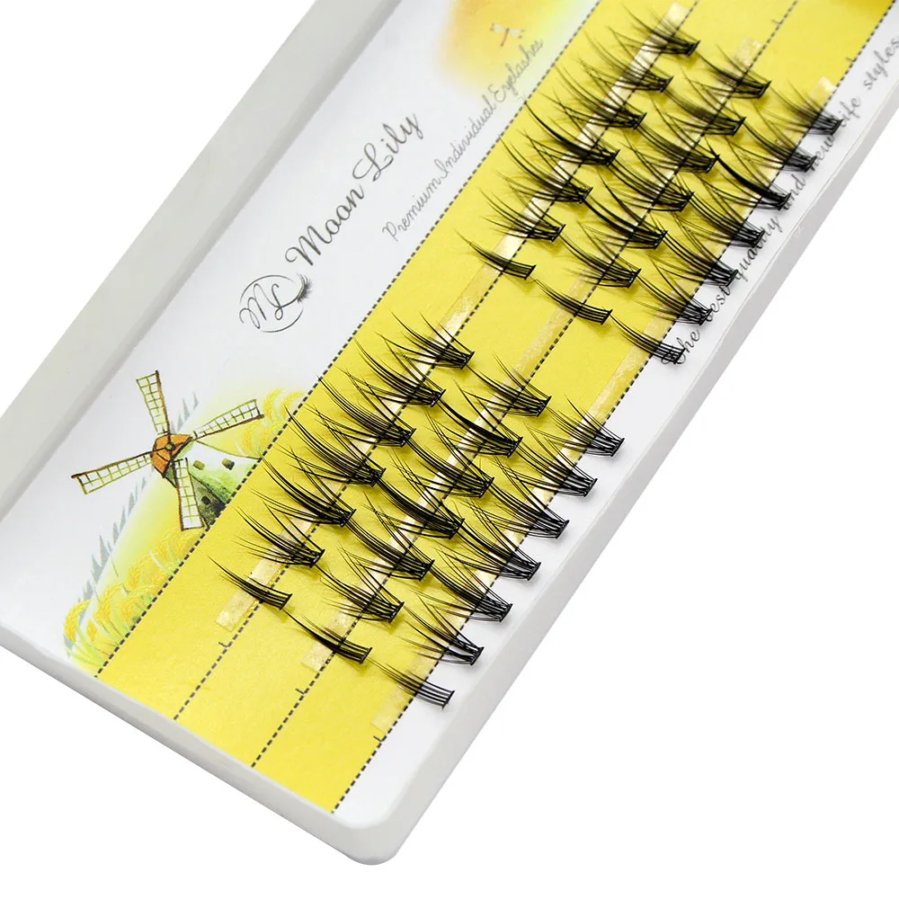 Custom Logo 3D Fluffy Natural Segmented False Bundles Eyelash Extension Natural Russian Volume Faux Eyelashes DIY Individual