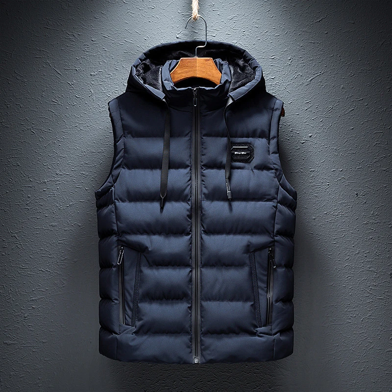 

Winter Men's Fleece Padded Vests Men Thick Warm Windbreaker Hooded Waistcoats Mens Mountain Ski Sleeveless Jacket Clothing 6XL