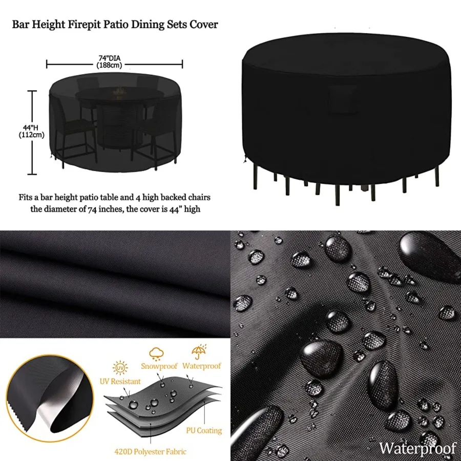 

Bar Height Firepit Patio Dining Sets Cover Heavy Duty Waterproof 74 Inch Tall Round Patio Bar Height Table and Chair Set Covers