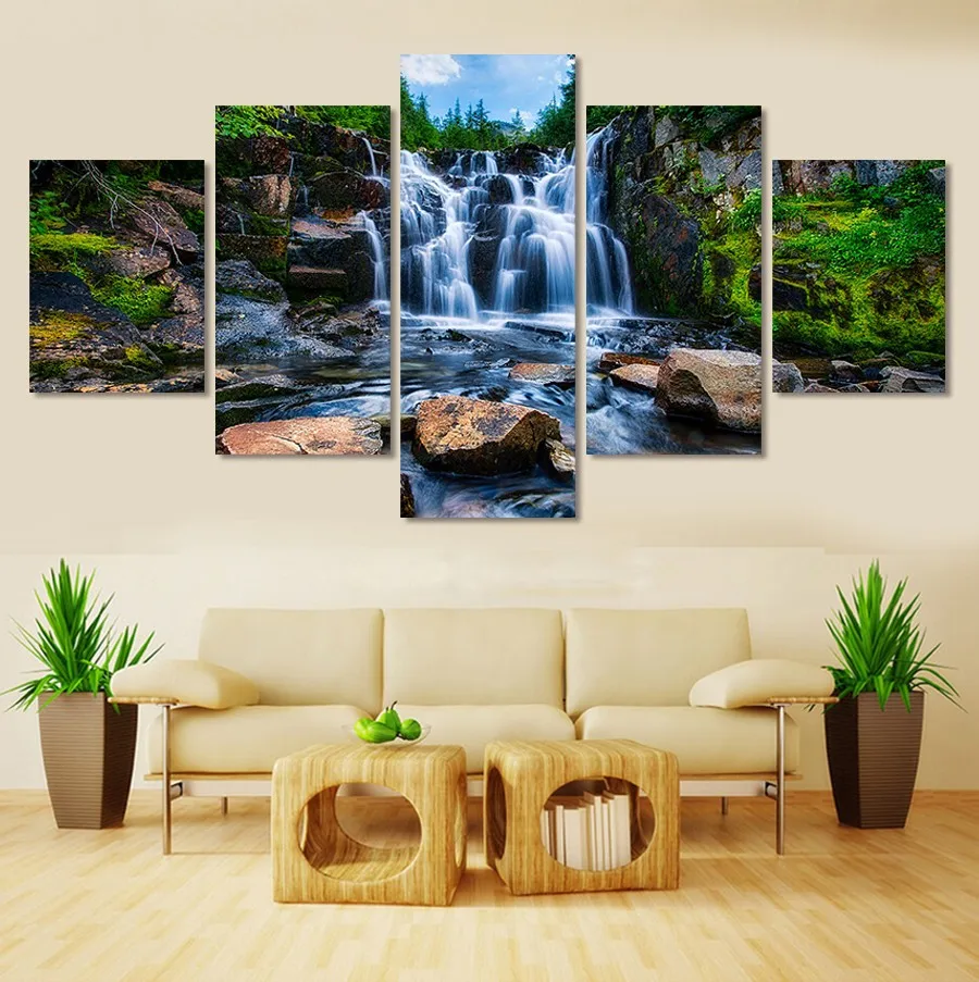 5 d Diy diamond painting Beautiful Waterfall scenery cross stitch mosaic home decoration square full diamond embroidery 5 Piece