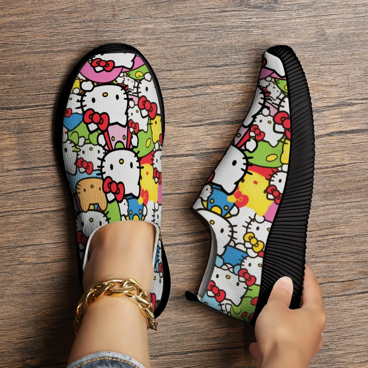 

Hello Kitty Cartoon Print Disney Slip-On Casual Sneakers Women Kids Shoes for Girl Zapatos Minnie Mouse Niña Sportschuhe Kinder