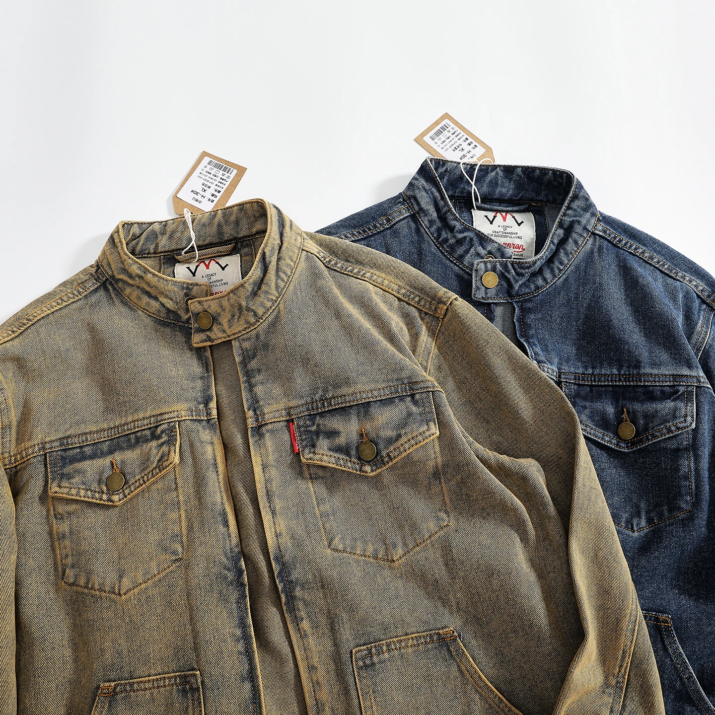 Retro Mud Dye Motorcycle Style Men's Denim Jacket Casual Zipper Collar Workwear Jacket Long Sleeve Cotton Polyester Blend