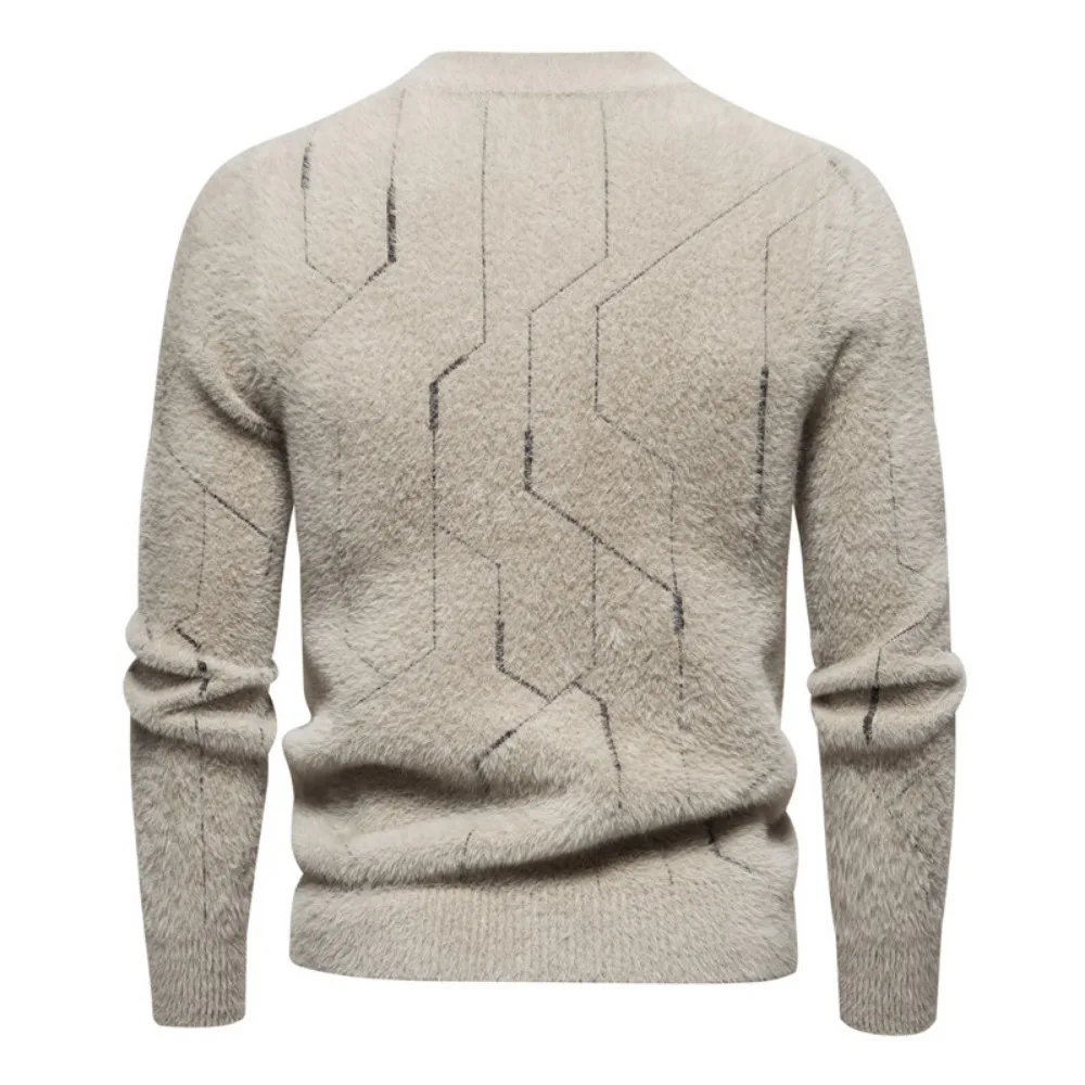 Autumn and Winter New Mohair Men\'s Warm Casual Long-sleeved Pullover Sweater Jacquard Sweater Knit Sweater