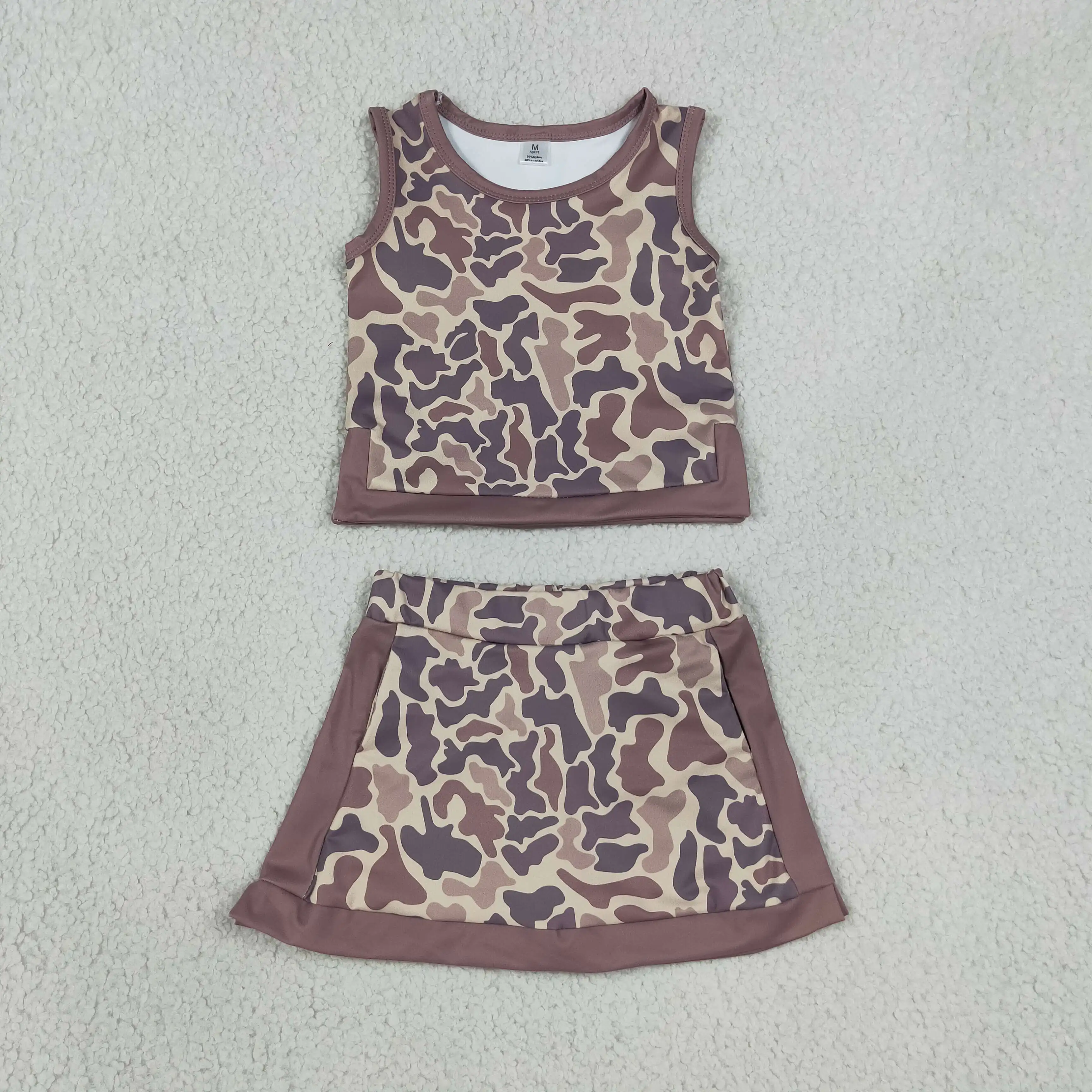 Wholesale Toddler Sleeveless Shirt Skirt Shorts Kids Set Athletic Baby Girl Yoga Active Summer Breathable Camo Clothing