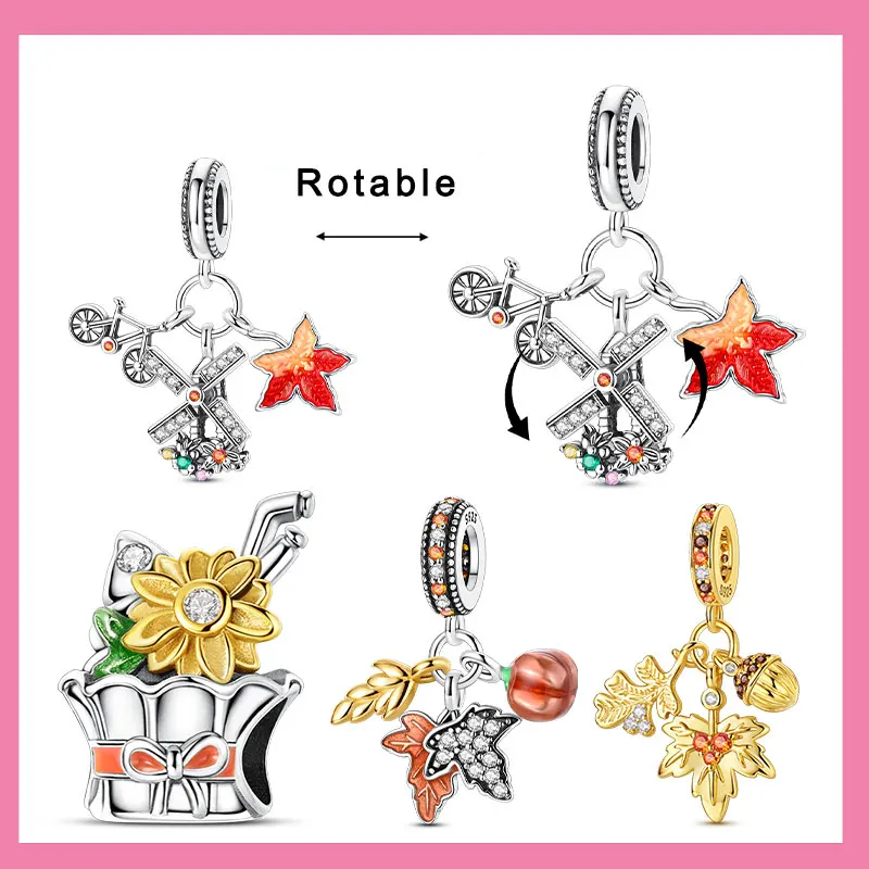 

Стерлингового Серебра 925, осенний урожай, кленовые листья, серия, кулон, сделай сам, очаровательные бусины, подходят для оригинального браслета, подвески, браслет, женские ювелирные изделия