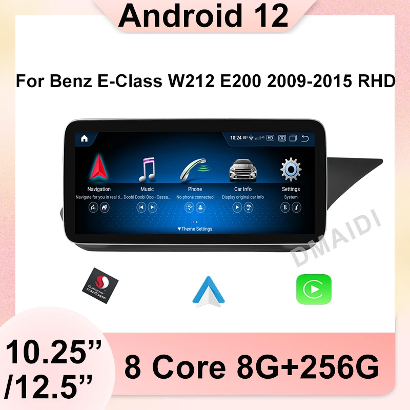 128G Snapdragon มัลติมีเดียสำหรับรถยนต์ Mercedes Benz E Class E200 W212 E260 E230 E300 2009-2015 RHD Android12 GPS Navi หน้าจอสเตอริโอ