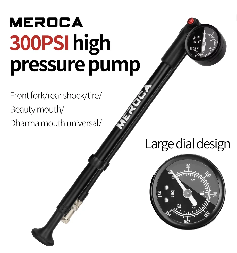 MEROCA High Pressure Shock Pump, Portable Bike Fork & Rear Shock Inflator Pump 300PSI