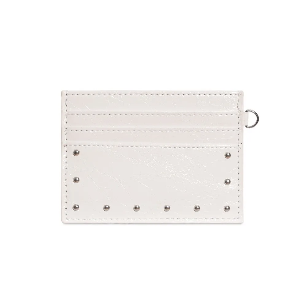 

Compact Ultra Thin Cracked Leather Card Wallet Multiple Slots PU Rivet Card Holder Solid Color Mini Size Coin Purse Travel
