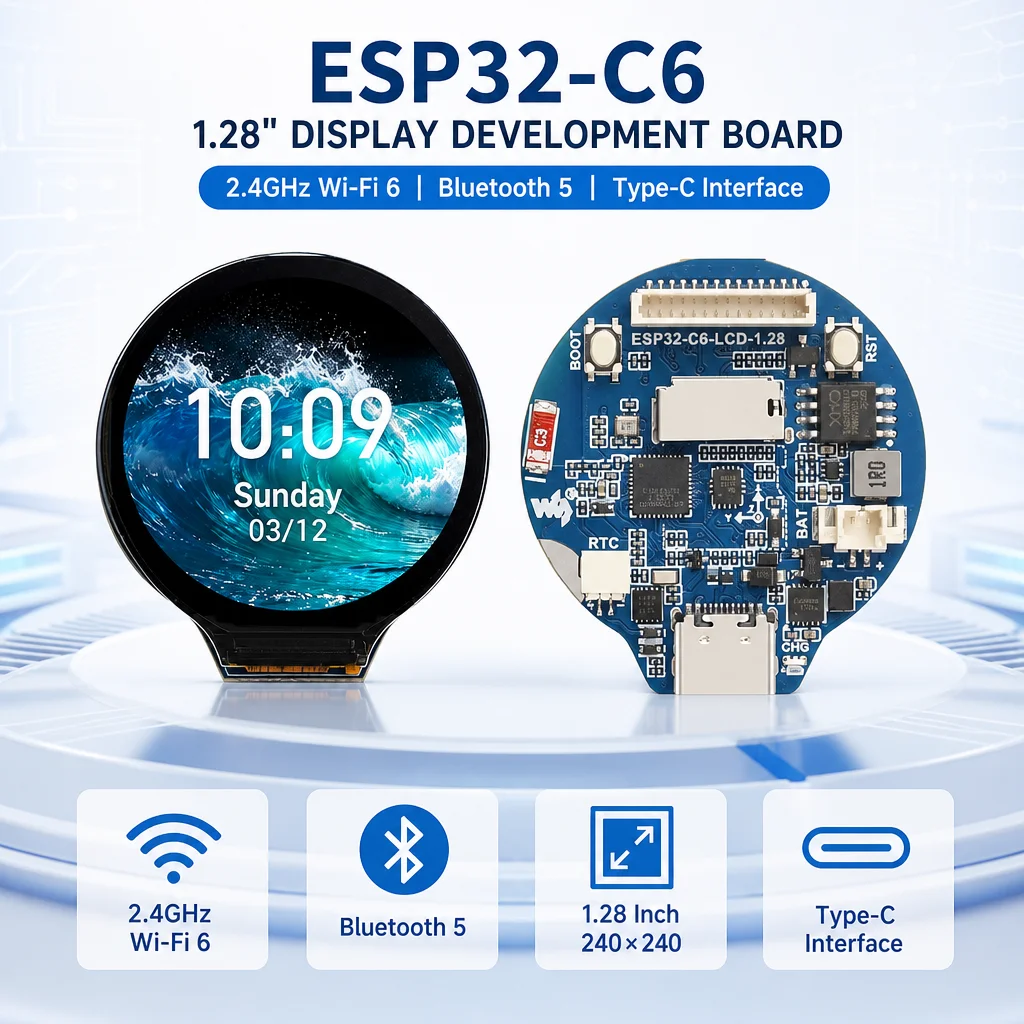 High Performance ESP32 C6 RISC V Development Board Type C Interface 65K Color Display Support Battery Powered TF Card Expandable