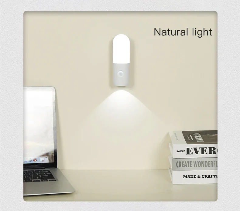 Motion Sensor 2 in 1 LED Night Light Rechargeable 3 Colors Wall Lamp Wireless Magnetic Spotlight for Bedroom Corridor and Stair
