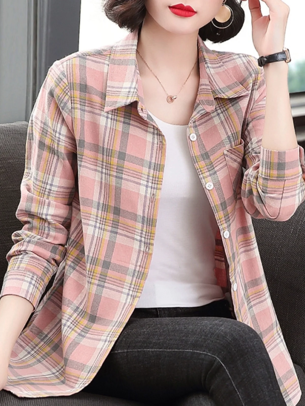 

Модное длинное пальто в клетку све irt, женское свободное пальто из чистого хлопка миди длиной на пуговицах, весна-осень, новинка Sle, большие размеры