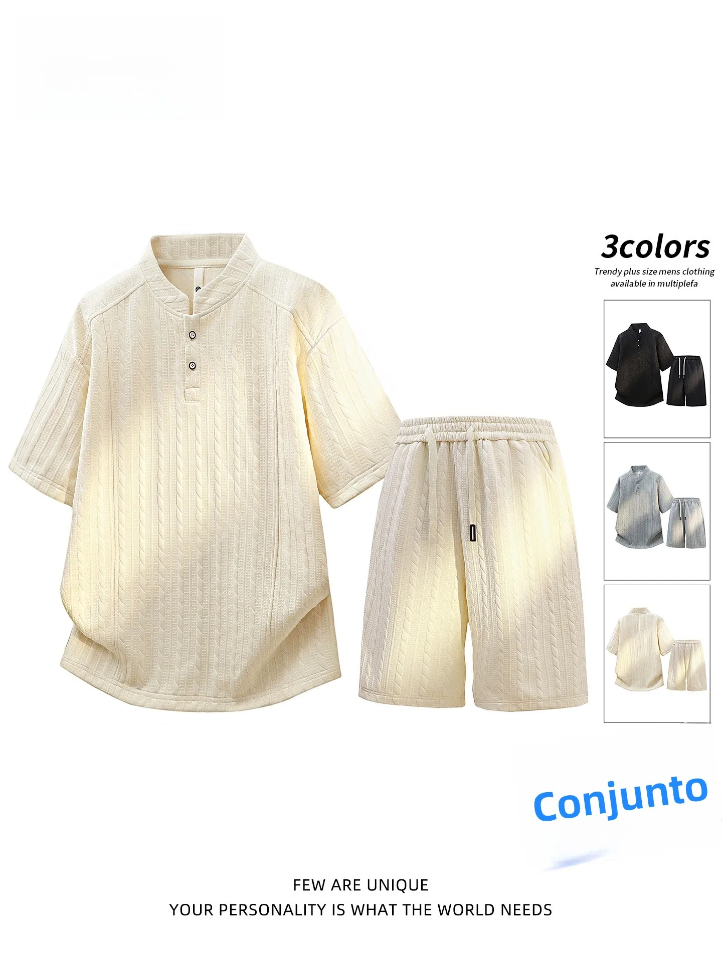 Conjunto Masculino TUCANO de Verão Casual com Manga Curta, Textura Premium e Bordado Americano em Poliéster e Elastano – Conf...