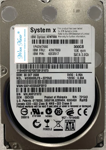 

Для 300G 10K SATA 2,5 43W7669 42C0517 43W7666