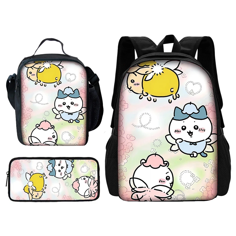 Coelho dos desenhos animados 3 pçs conjunto criança mochila escolar com sacos de almoço, sacos de lápis sacos de escola para meninos meninas melhor presente c-chiikawas