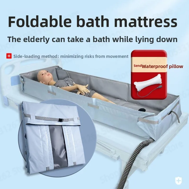 Foldable Shower Bed for Bedridden Elderly, Home Nursing Bathing Bed for Disabled, Portable Shower Stretcher with Drainage