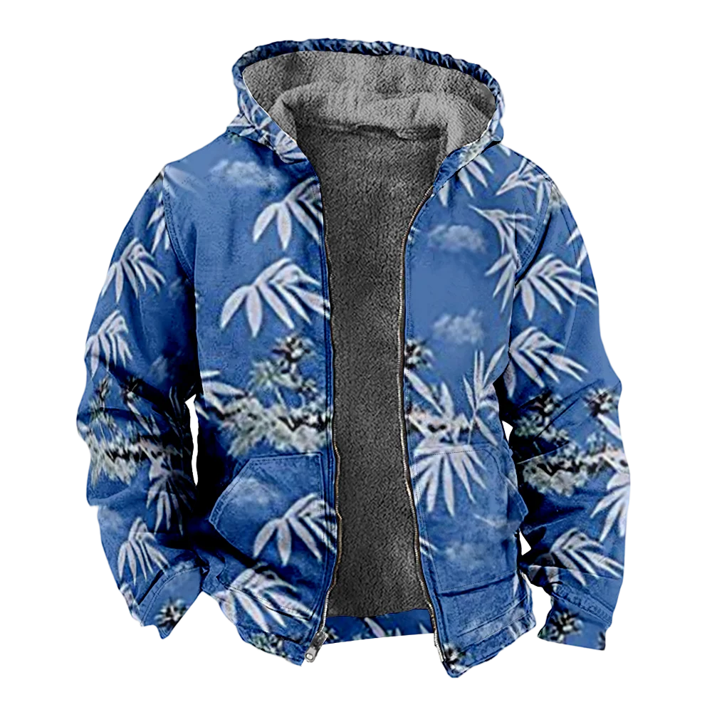 Men's Winter Jackets Coats,plant Pattern Cotton Clothes Overcoat Moisture-absorbing 3D Style Party