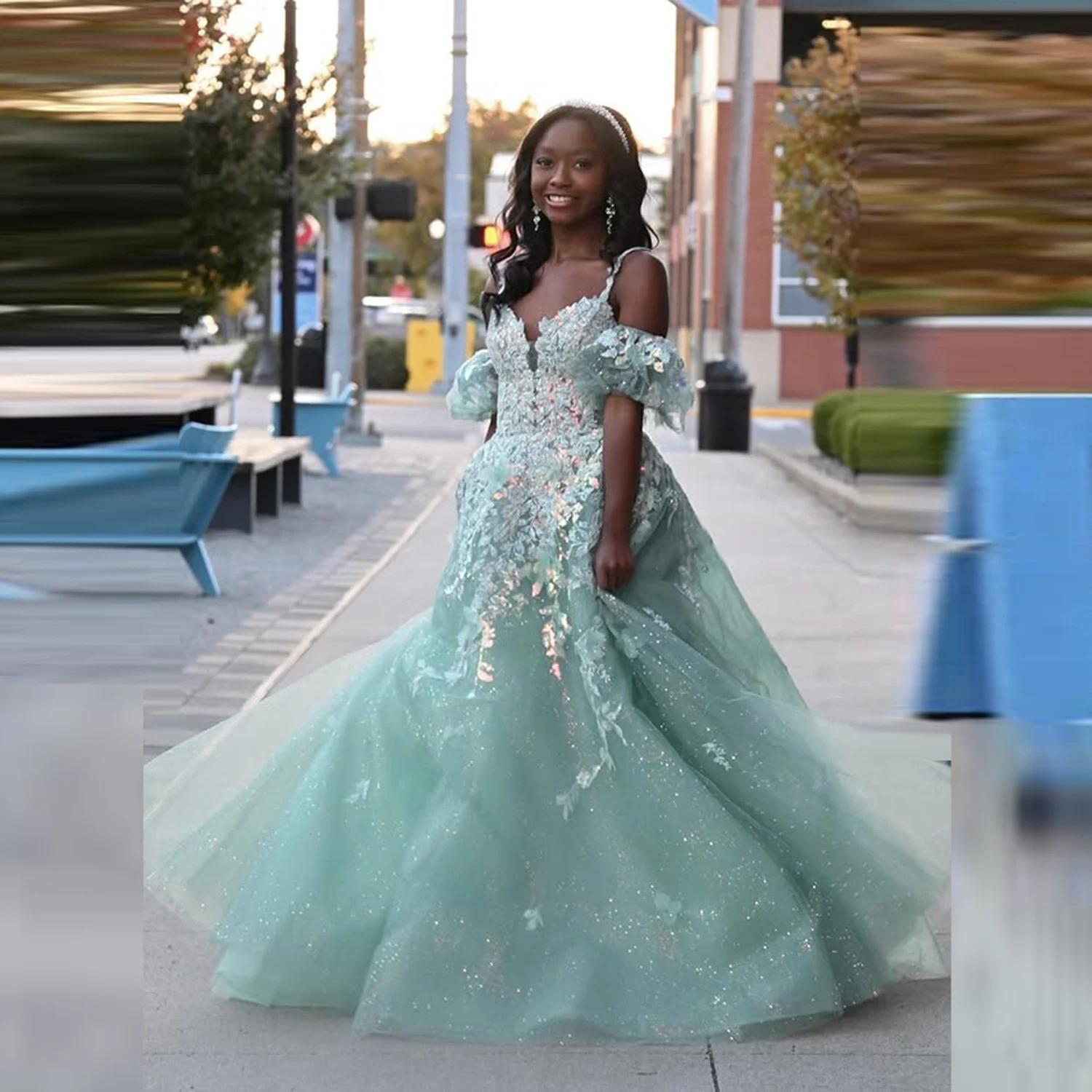 

Удивительное мятно-зеленое платье для выпускного вечера с блестящими кружевными аппликациями, трапециевидные африканские вечерние платья длиной до пола, свадебное платье