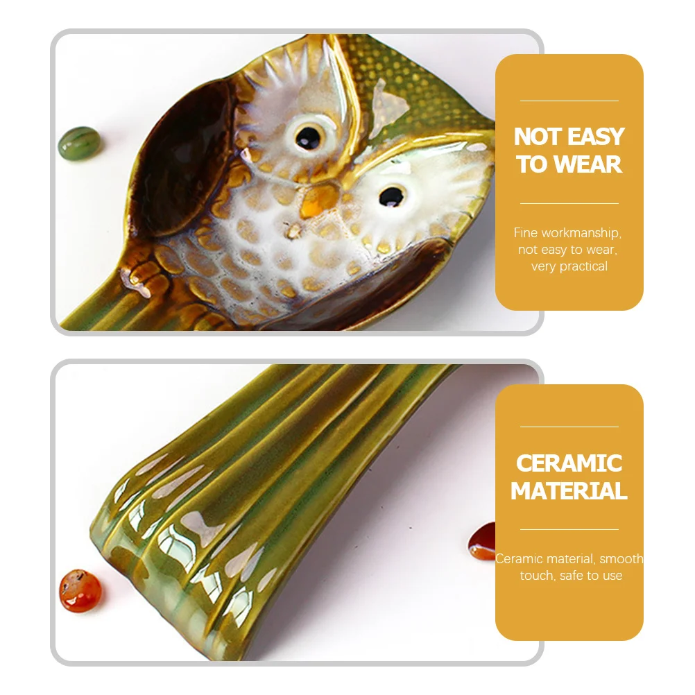 

Ceramic Owl Spoon Rest Chopstick Holder Creative Kitchen Gadget Cartoon Design Table Decor Easy to Clean Unique Gift