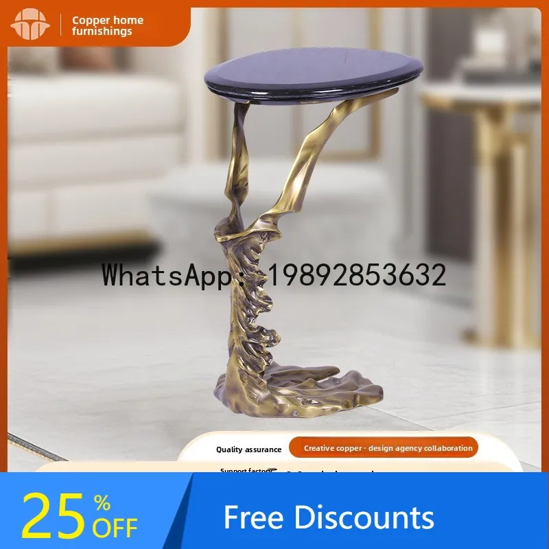 

CZ Living Room Sofa Side Water Ripple Side Table Transparent Resin Small Round Coffee Table Marble Copper Corner Table