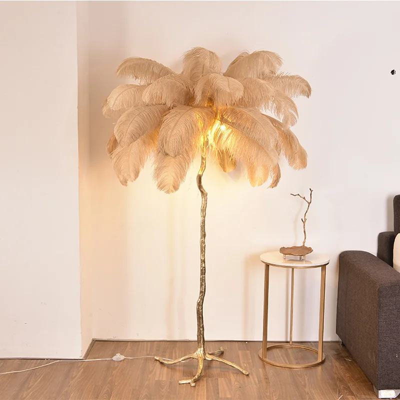 

Copper Resin wedding party tree Background Feather Floor Lamp Bedroom Bedside Living Room Indoor decor Branch Standing Light