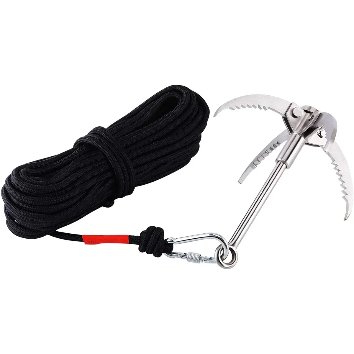 2024 Outdoor Salvage Underwater Folding  Rock Climbing Hook Grappling Hook Stainless Steel Claw Carabiner with Auxiliary Rope