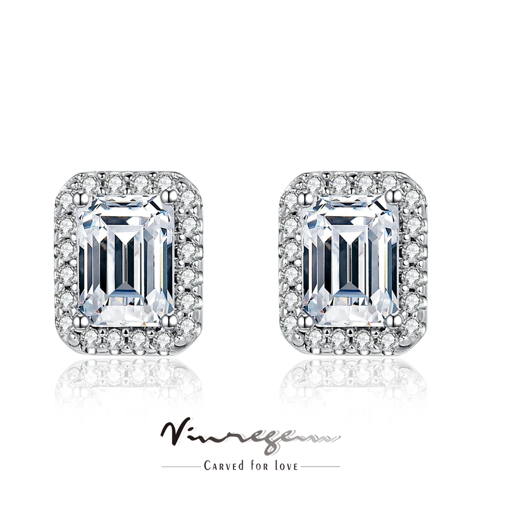 

Vinregem Classic 925 Sterling Silver Emerald Cut Moissanite Pass Test Diamond Wedding Stud Earrings For Women Gift Drop Shipping