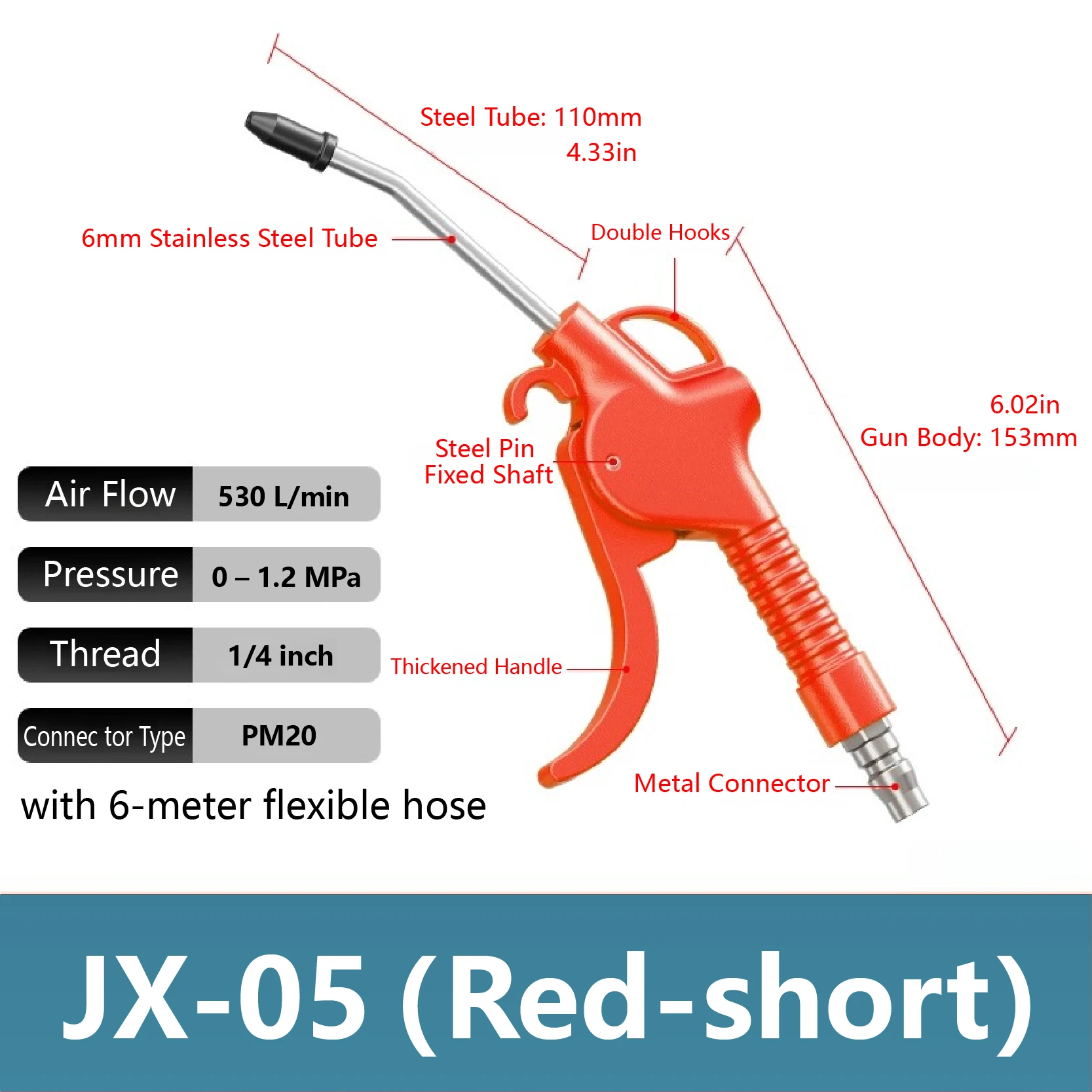Heavy Duty High Pressure Air Blow Gun with 1/4 Inch PM20 Quick Coupler and 6m Coiled Hose Extended Dust Cleaner for Trucks