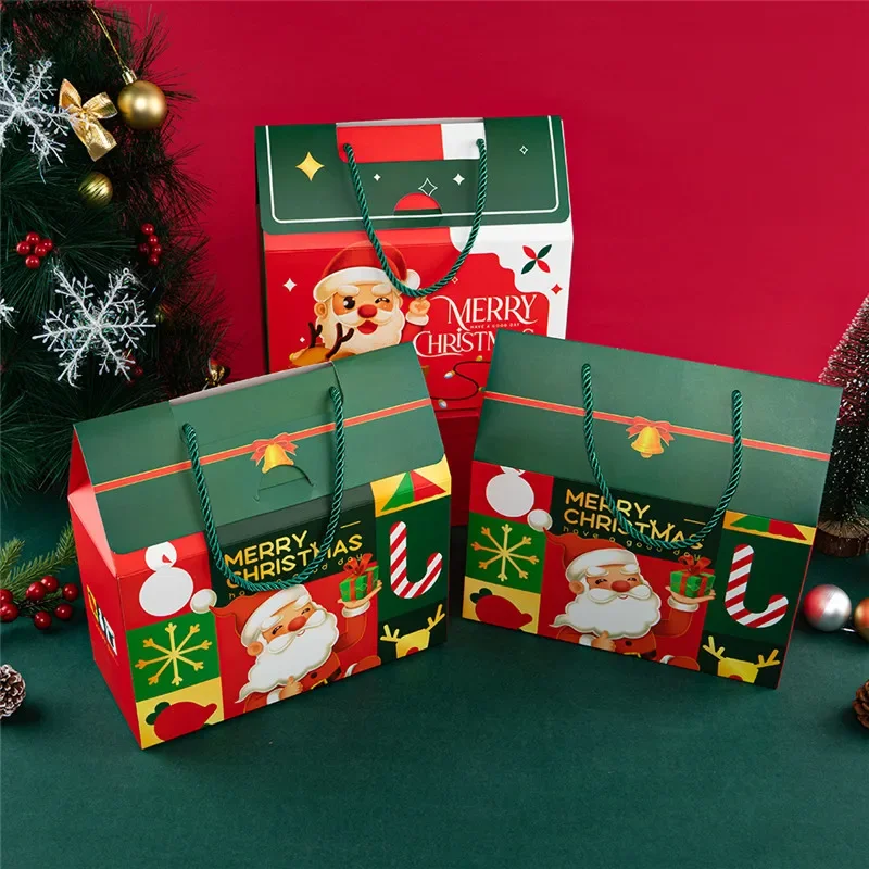 4/12pcs Marry Christmas Gift Packaging Box with Handle Santa Claus Candy Kids Child Holiday Happy New Year Party Favors