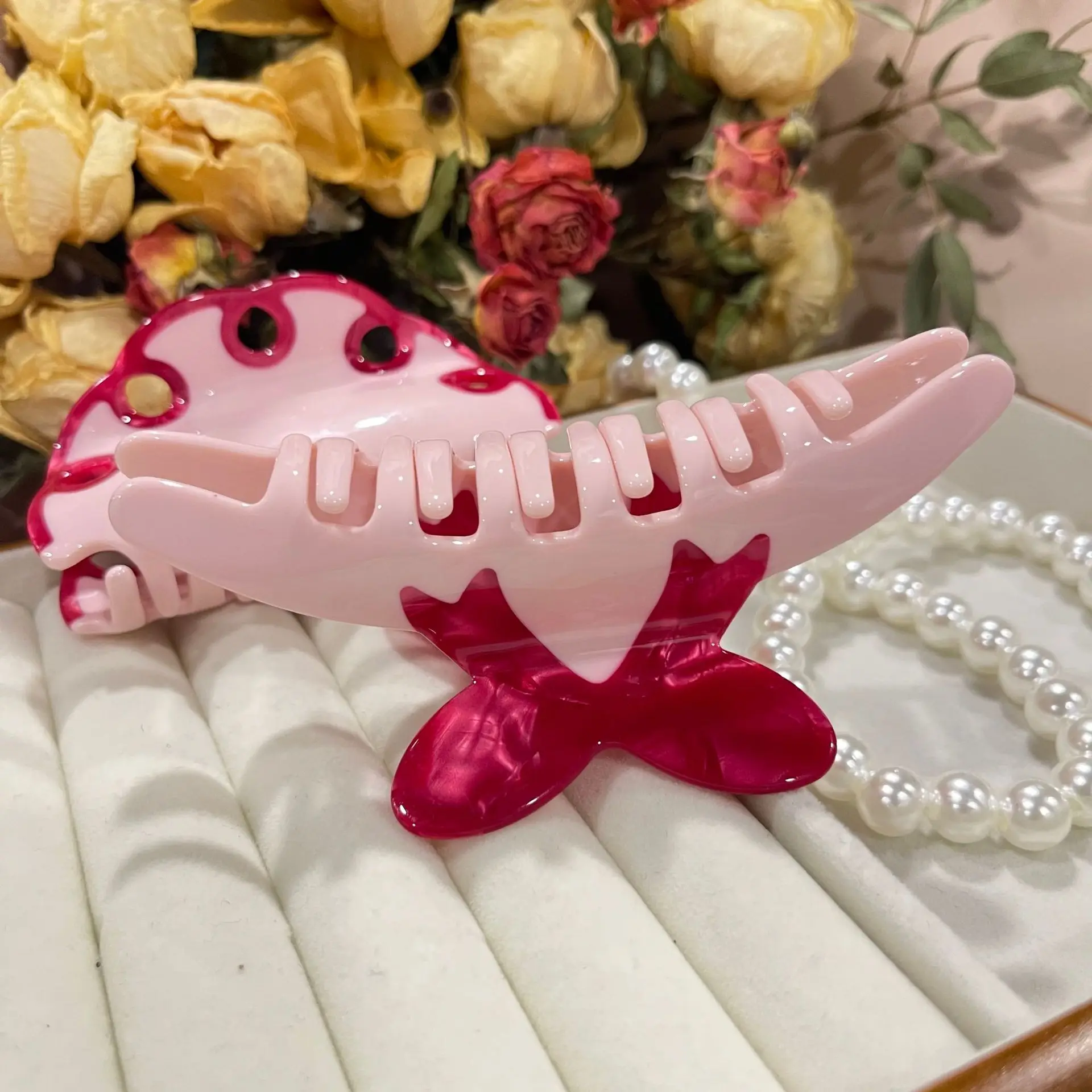 DuoShang Sweet Elegant Pink Bow Acetate Hair Claw Light Luxury Claw Clip Crab Hair Clip for Women Girl Nakrycia głowy Akcesoria do włosów