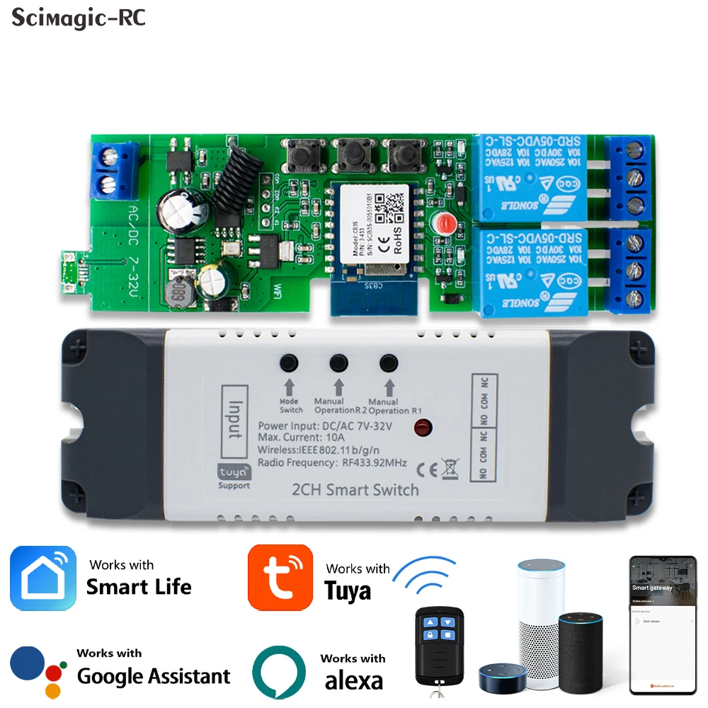 

Tuya DC AC12V 24V 32V 220V WiFi Switch Relay Smart Home Remote Controll Wifi Inching Module Motor Curtain Switch Work With Alexa