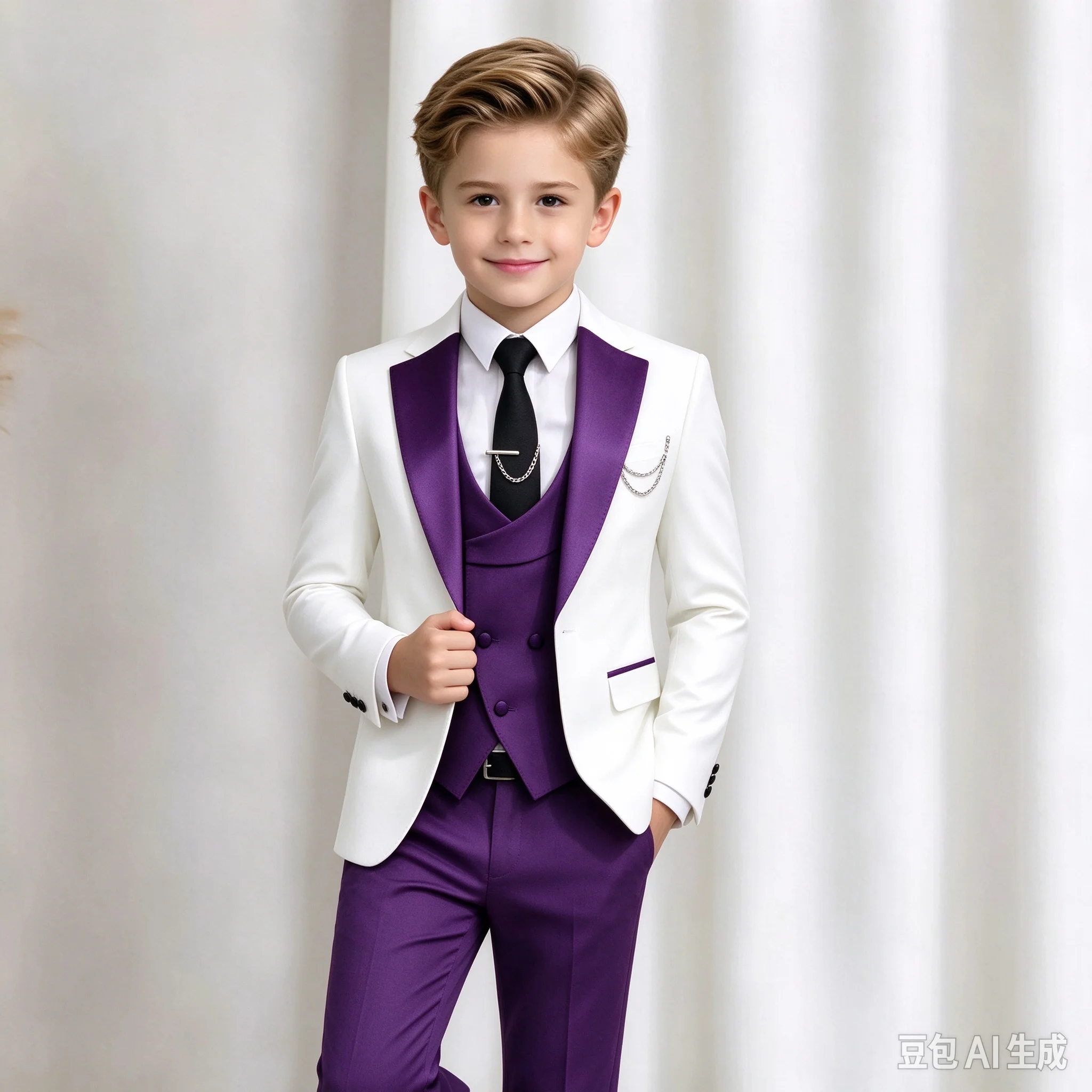 Kids White Tuxedo 3 Piece Set Slim Fit Homecoming Formal Suit for Boys with Color Jacket Pants And Vest Tailored Blazer Outfit
