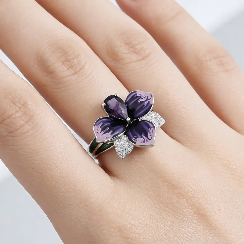 Fashionable Charm Enamel Cloisonn é Craftsmanship with Purple Waterdrop Flower Design for Women's Exaggerated Wedding Jewelry