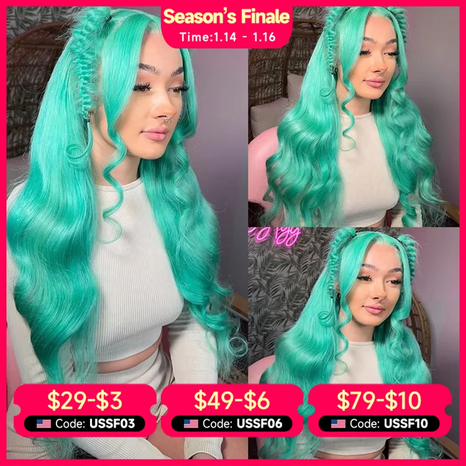 13x6 Mint Green Lace Front Wig Human Hair Preplucked Body Wave 613 Blonde Colored Human Hair Wigs Hd Lace Frontal Wig 30 36 Inch