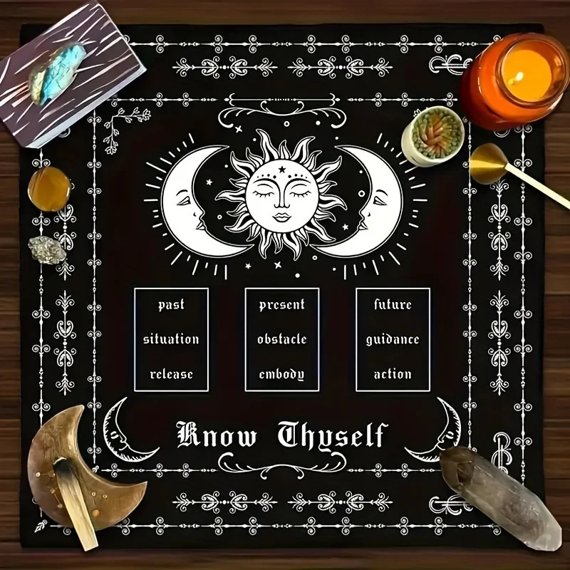 Tarot Cloth Small Tarot Cloth Neutral A handmade polyester tarot reading tablecloth - square woven black and white mysterious