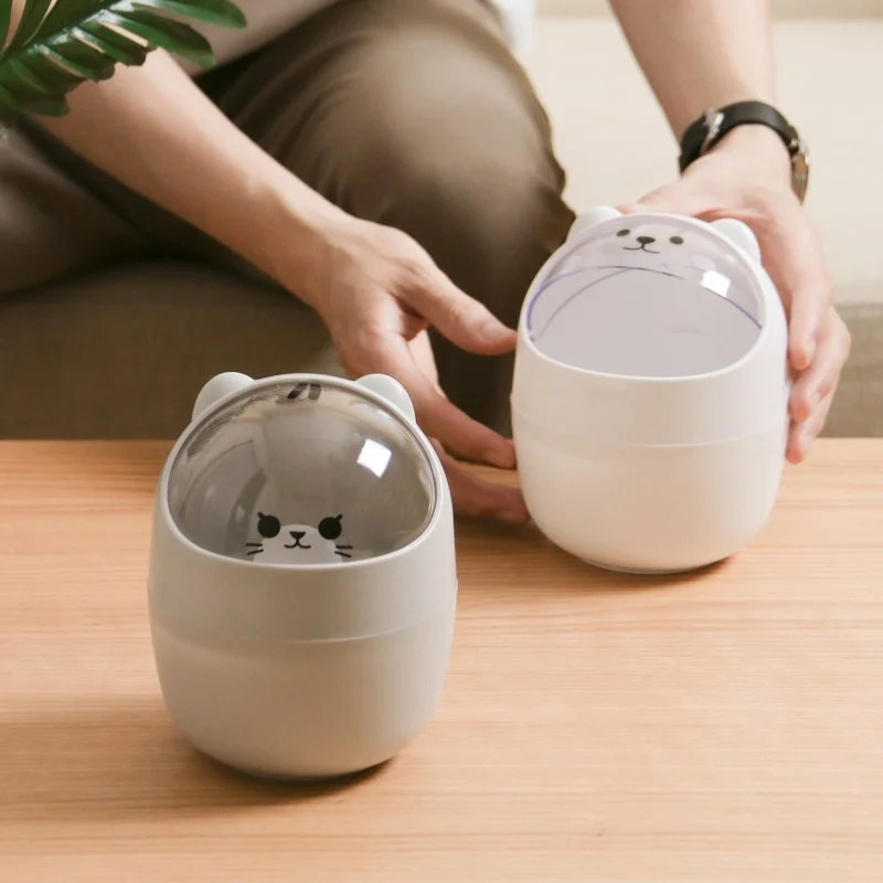 

Desktop Tra Can Office Cute Storage Plastic round ape Bin Household Use Fly Blue Valley Brand Cact Size