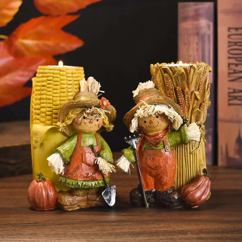 

Harvest Strawman Statue Decoration Halloween Pumpkin Resin Festival Straw Doll Ornament Figurine Craft For Farmhouse Fireplace