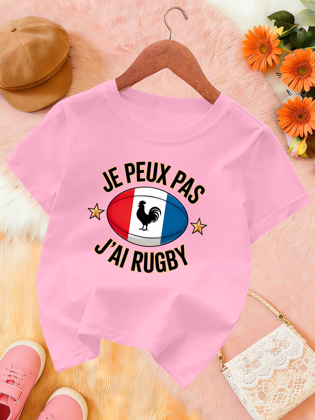 French Rugby Rooster Letter Sports Kids T Shirt Boys Girls Short Sleeve Crew Neck Cotton Parent Matching Tops Toddler Youth