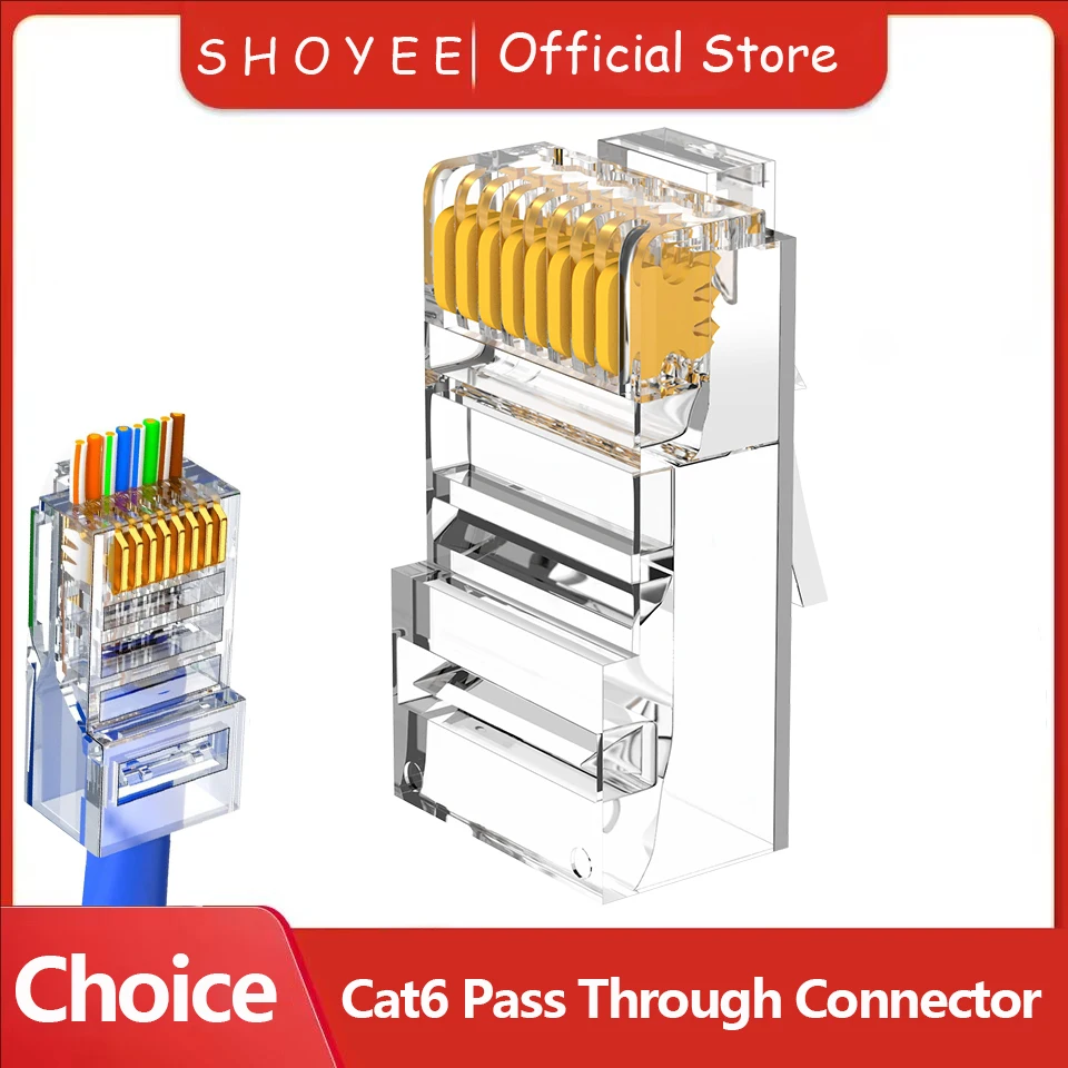 RJ45 Connector CAT6 Pass Through Connectors Crystal End Gold