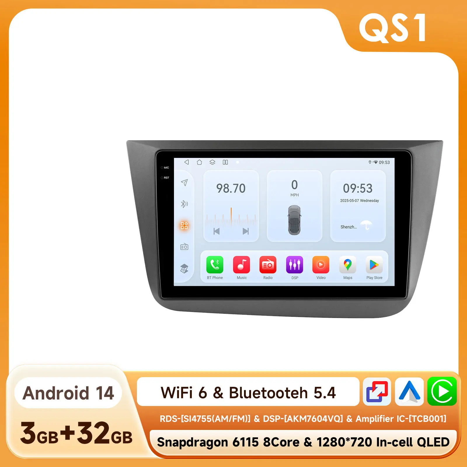 Hizpo 9 ''6115 Draadloze CarPlay Android Auto Autoradio voor Seat Altea 2004 2005-2015 Toledo 3 GPS Multimedia 2Din Systemen Stereo