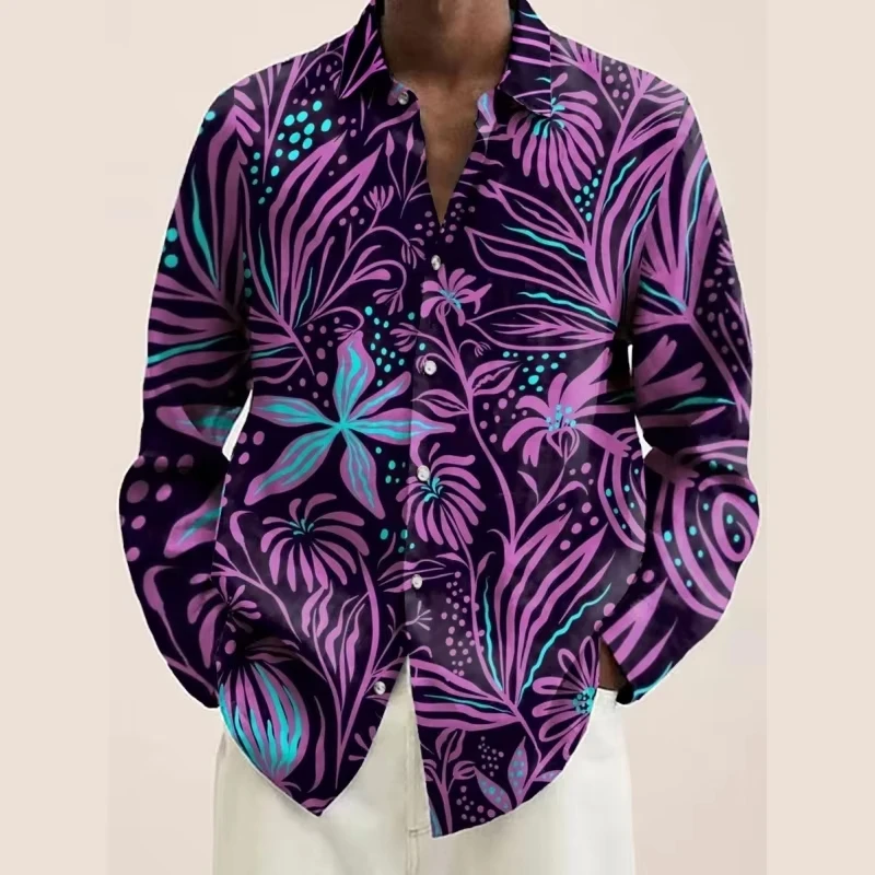 Fashion 3d Floral Shirts For Men Printed Lapel Long Sleeved Shirts Cool Graphs Street Vintage Casual Slim Men Clothes Tops