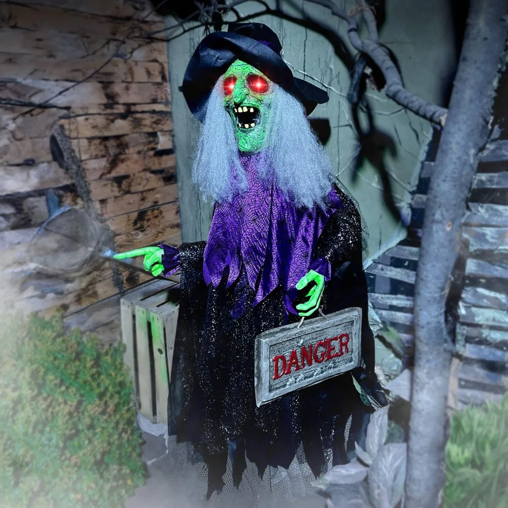 

Animatronic Scary Talking Witch Groundbreaker with Touch Activated Lights and Sound, Battery-Operated Indoor or Covered Outdoor
