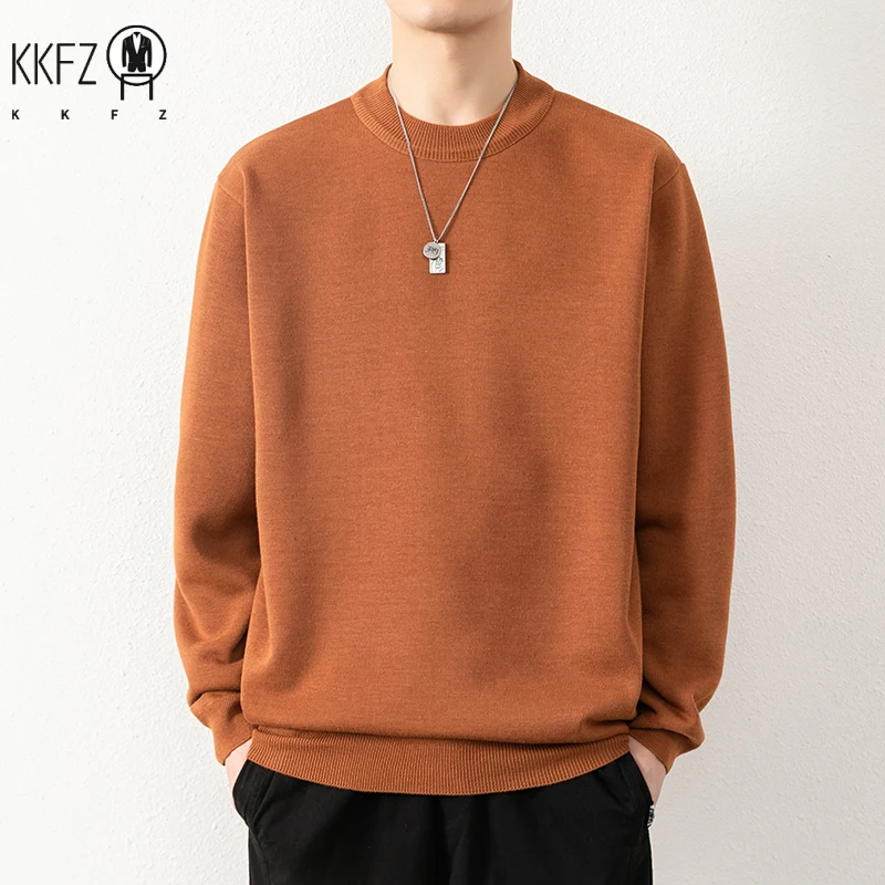 Men Loose Silhouette Half Turtleneck Knitwear Full Plush Lining Long Sleeve Thermal Sweater Casual Daily Base Outfit