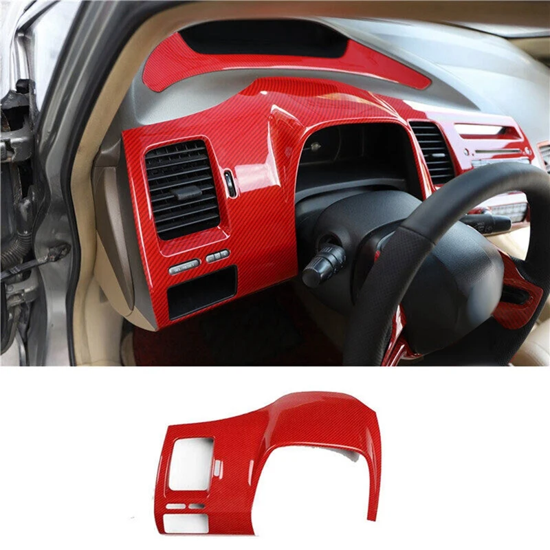 For Honda 8Th Civic 2004-2009 Red Carbon Fiber Instrument Panel Frame Cover Trim Parts Accessories 1 PCS