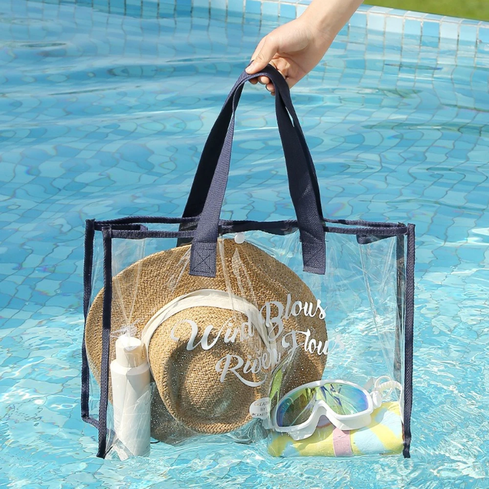 Outdoor Swimming Bag Thickened PVC Transparent Visible Cosmetic Organiser Waterproof Wash Bag Large Capacity Portable Beach Bag