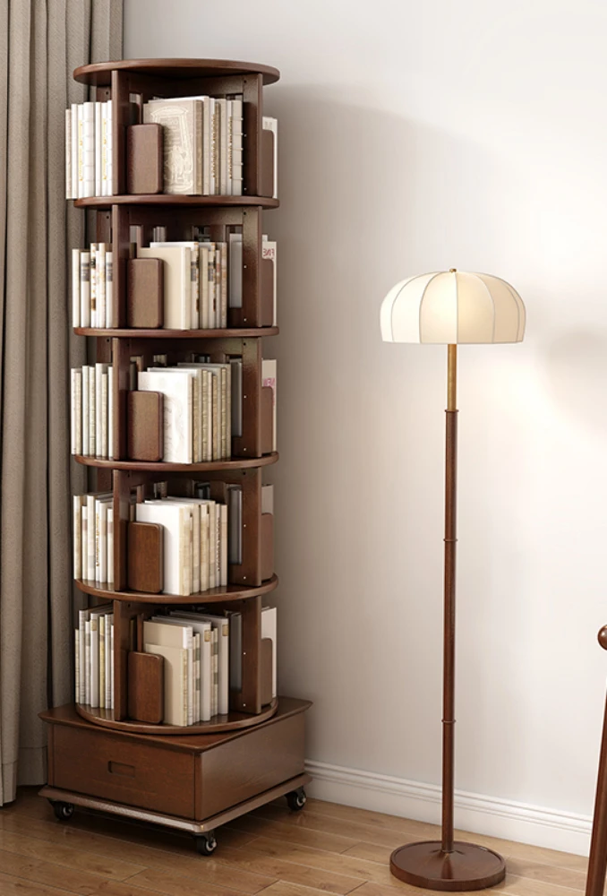 All-solid wood rotating bookcase 360-degree floor bookcase