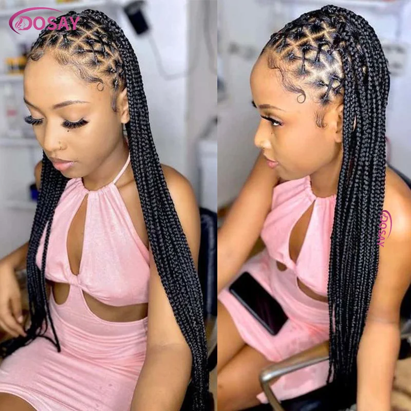 36'' Synthetic Full Lace Braids Wig For Black Women Criss Cross Cornrow Braided Wig Lace Frontal Box Braiding Wig With Baby Hair